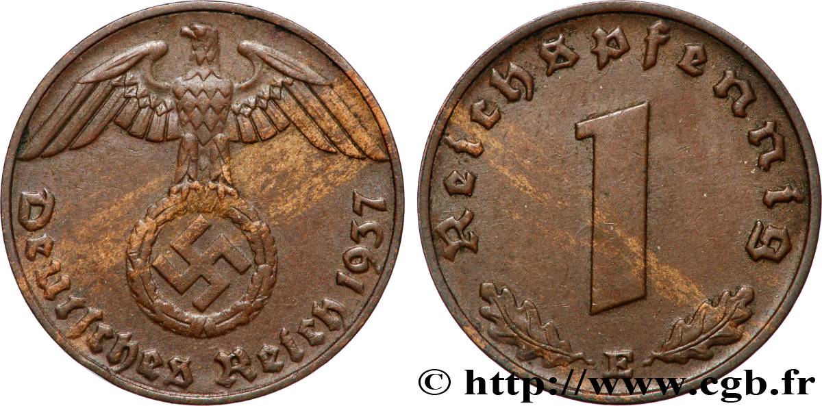 GERMANIA 1 Reichspfennig aigle et swastika 1937 Muldenhütten BB 