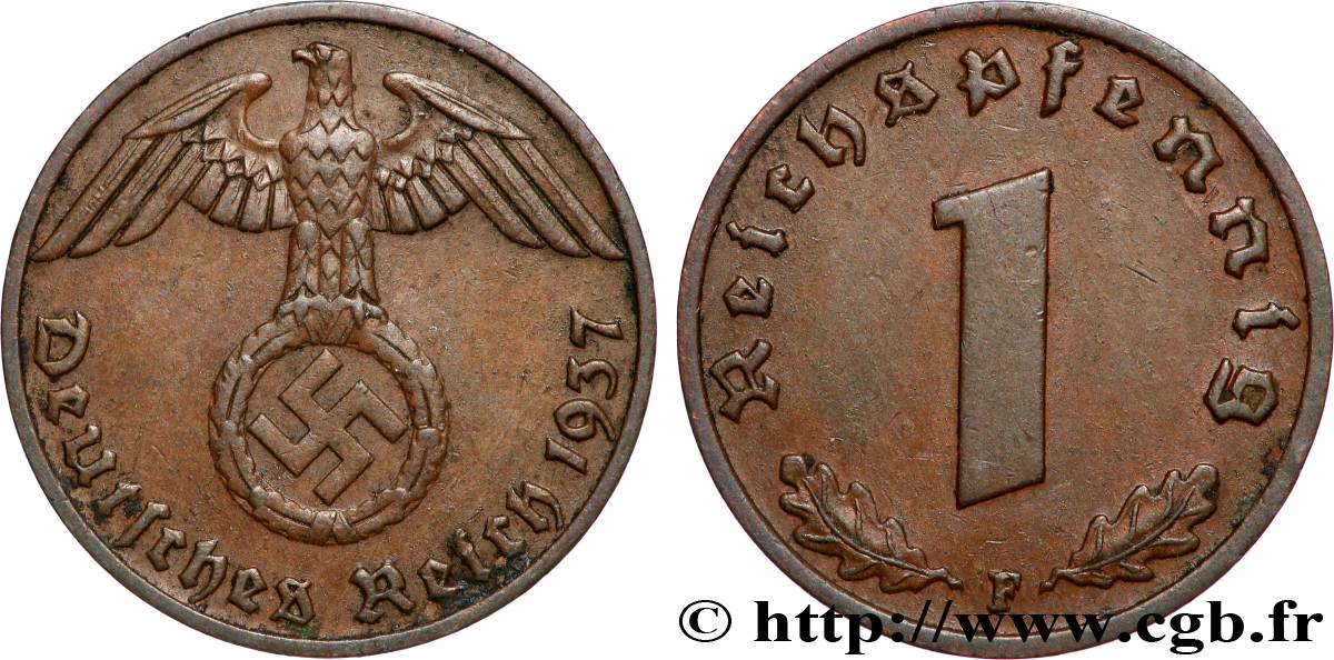 GERMANY 1 Reichspfennig aigle et swastika 1937 Stuttgart AU 