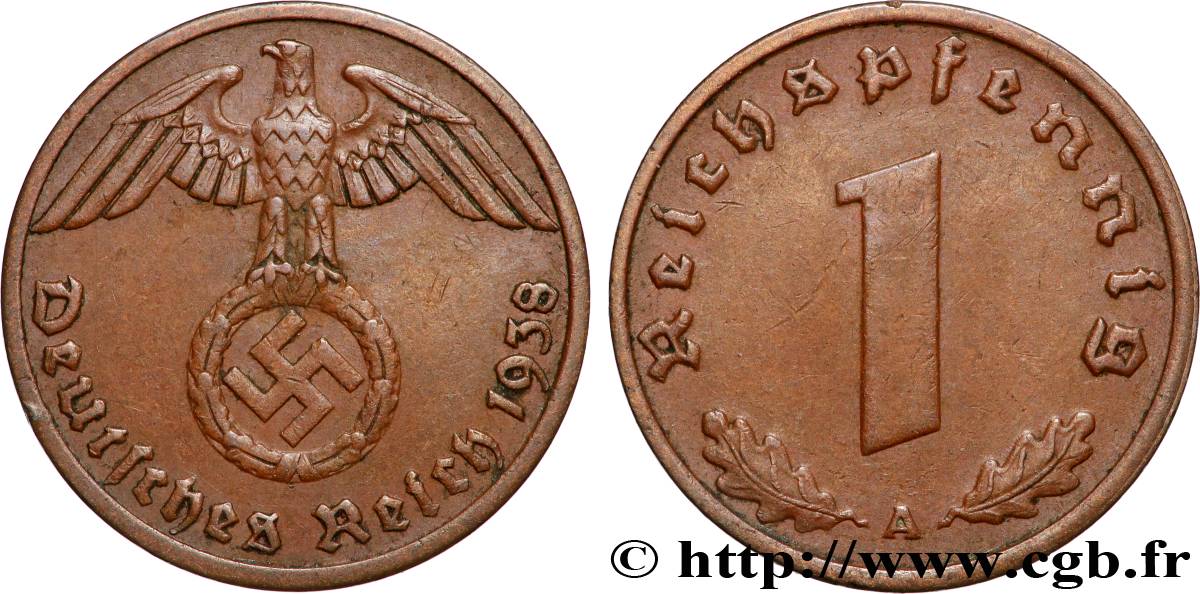 ALLEMAGNE 1 Reichspfennig aigle et swastika 1938 Berlin TTB+ 