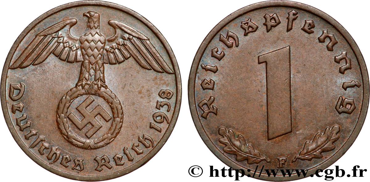 ALLEMAGNE 1 Reichspfennig aigle et swastika 1938 Stuttgart TTB+ 