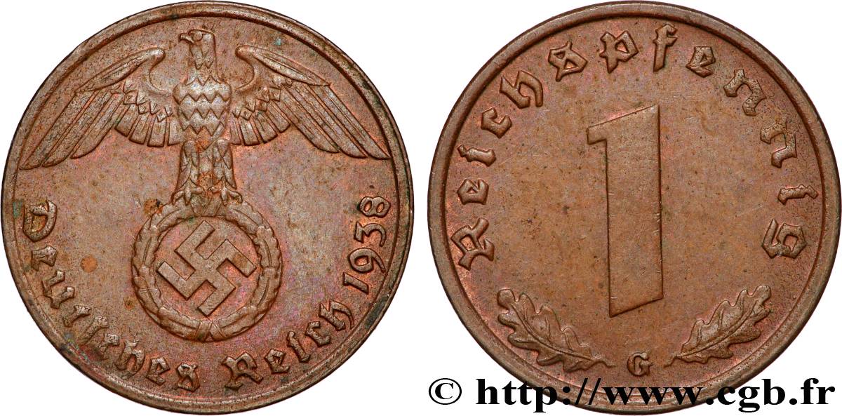 GERMANY 1 Reichspfennig aigle et swastika 1938 Karlsruhe AU 