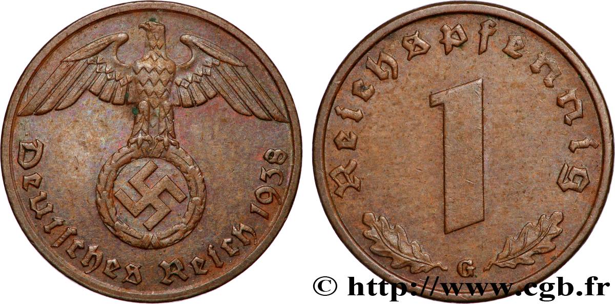 ALLEMAGNE 1 Reichspfennig aigle et swastika 1938 Karlsruhe TTB+ 