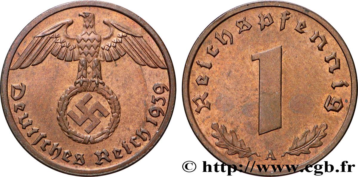 ALLEMAGNE 1 Reichspfennig aigle et swastika 1939 Berlin SUP 