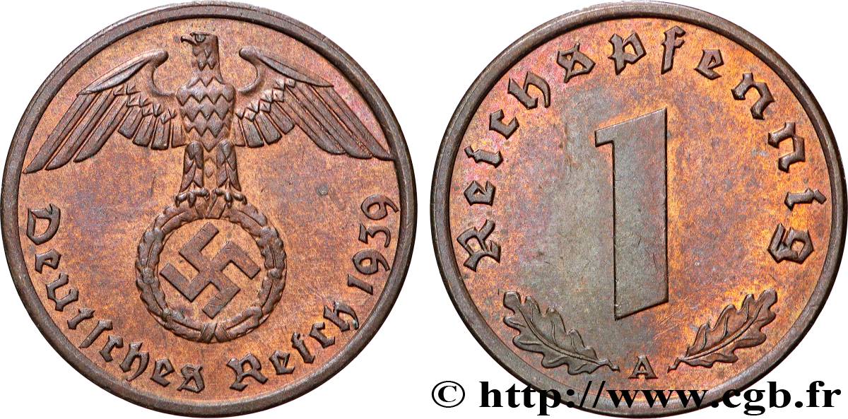 GERMANY 1 Reichspfennig aigle et swastika 1939 Berlin AU 