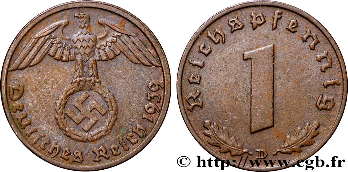 ALLEMAGNE 1 Reichspfennig aigle et swastika 1939 Munich TTB 