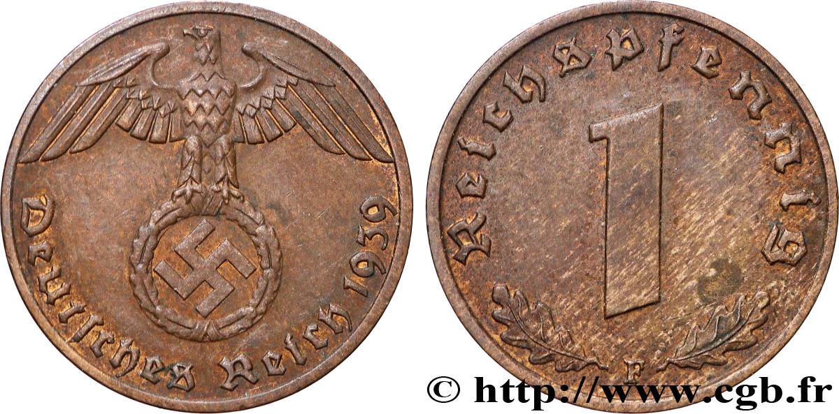 ALLEMAGNE 1 Reichspfennig aigle et swastika 1939 Stuttgart TTB+ 