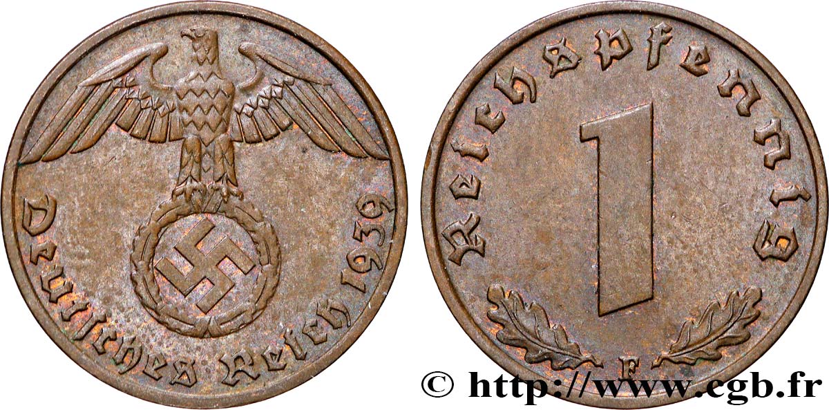 GERMANY 1 Reichspfennig aigle et swastika 1939 Stuttgart AU 