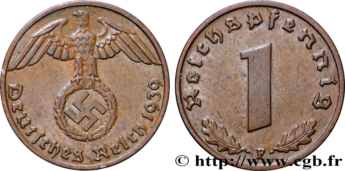 ALLEMAGNE 1 Reichspfennig aigle et swastika 1939 Stuttgart TTB+ 