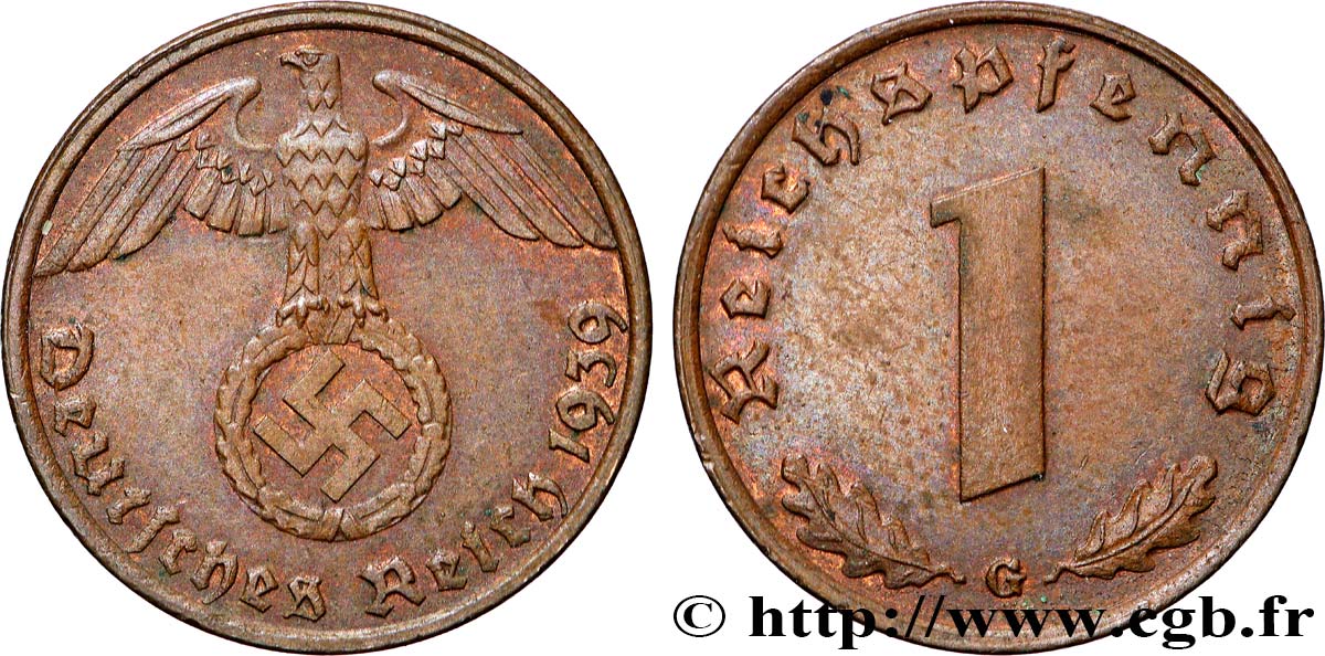 ALEMANIA 1 Reichspfennig aigle et swastika 1939 Karlsruhe EBC 