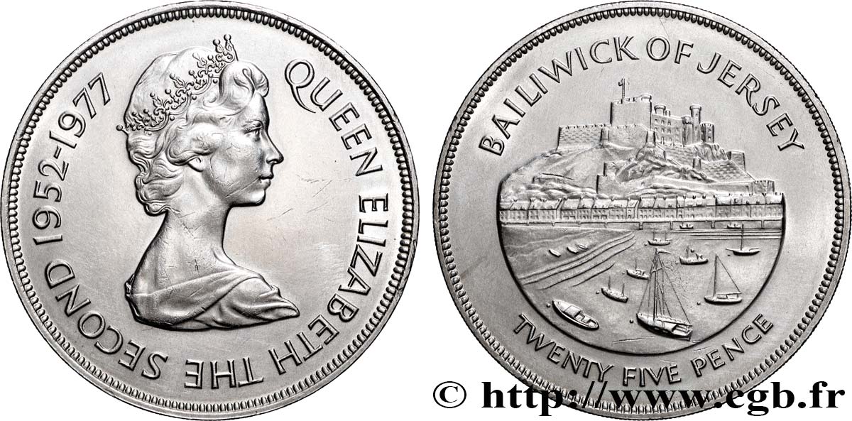 JERSEY 25 Pence Jubilé d’argent d’Elisabeth II 1977 Llantrisant AU 