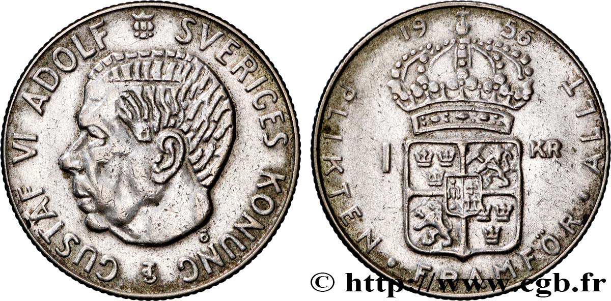SUÈDE 1 Krona Gustave VI 1956 Kungsholmen TTB 