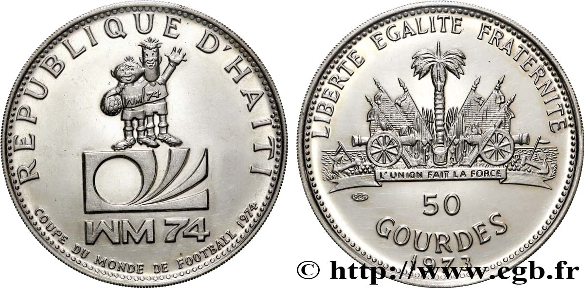 HAÏTI 50 Gourdes Proof coupe du Monde de football 1974 1973 Ottawa SUP 