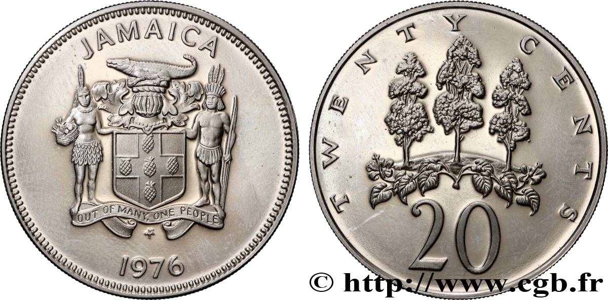 JAMAÏQUE 20 Cents Proof FAO developpement de l’industrie forestière 1976 Franklin Mint SPL 