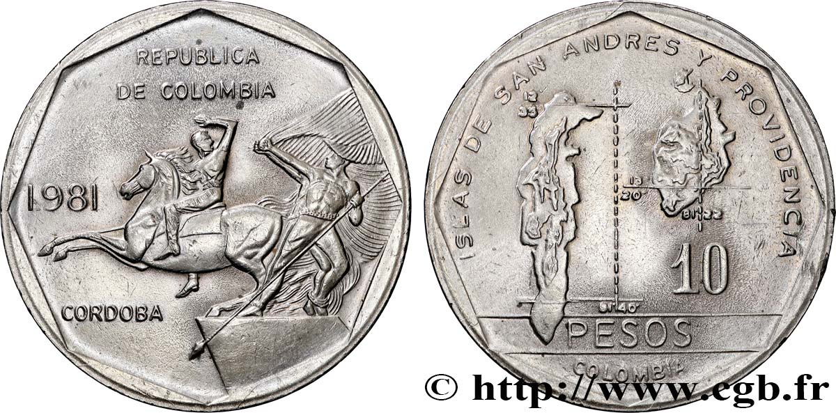 COLOMBIE 10 Pesos Monument de José Maria Córdoba 1981 Ibagué SUP 