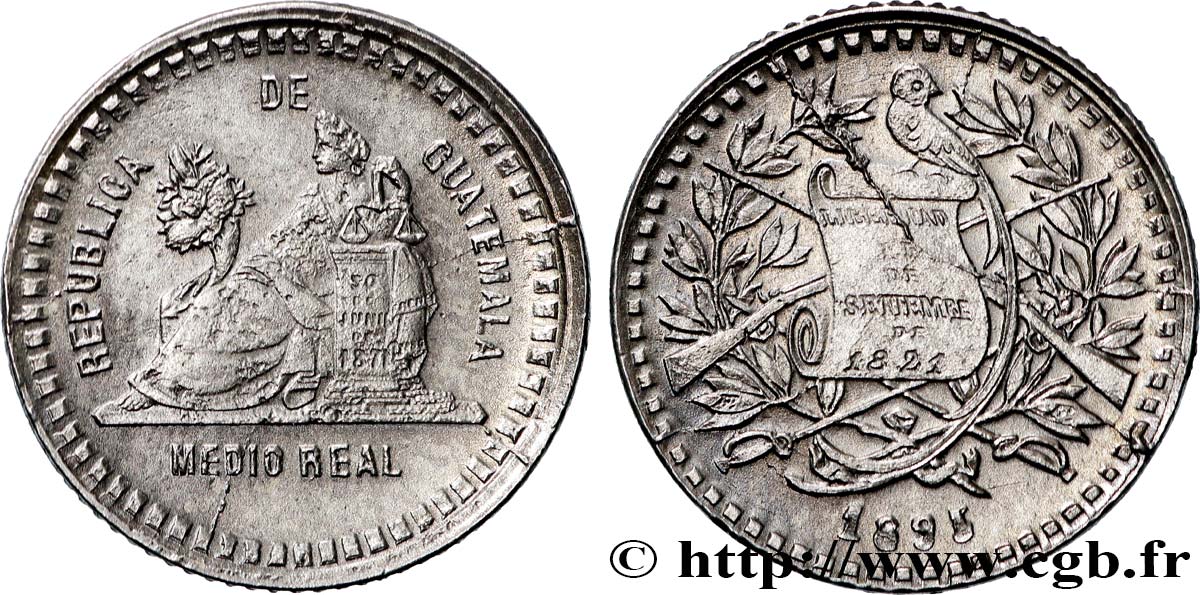 GUATEMALA 1/2 Real 1893  AU 