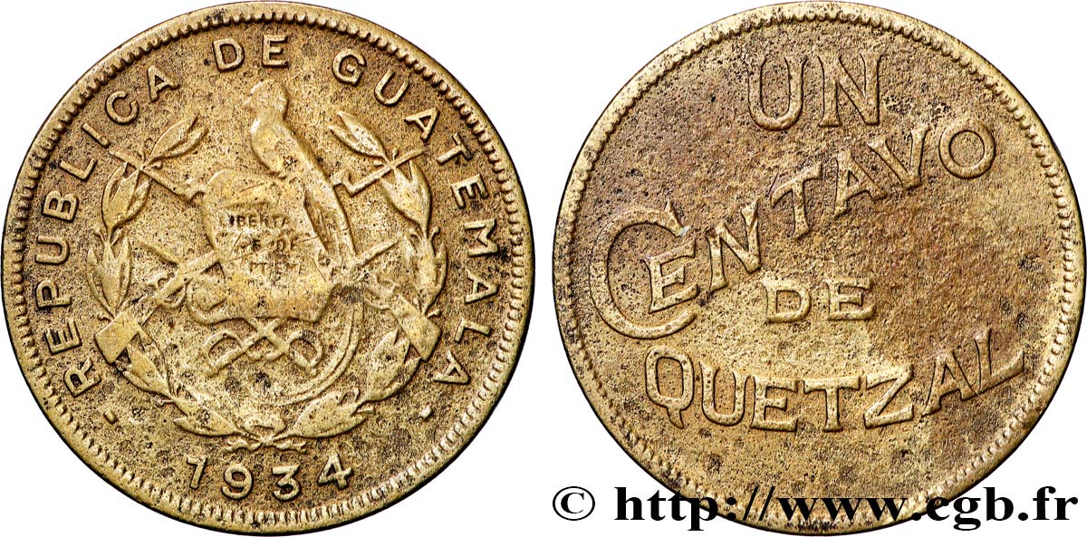 GUATEMALA 1 Centavo 1934  VF 