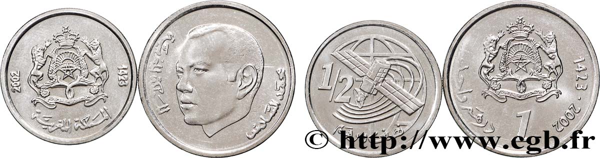 MOROCCO Lot de deux monnaies 1/2 et 1 Dirham AH1423 2002  MS 