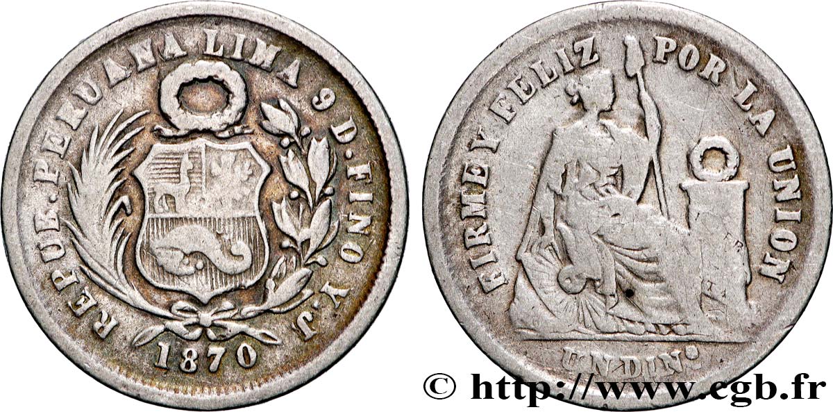 PÉROU 1 Dinero “Liberté” 1870 Lima TB+ 