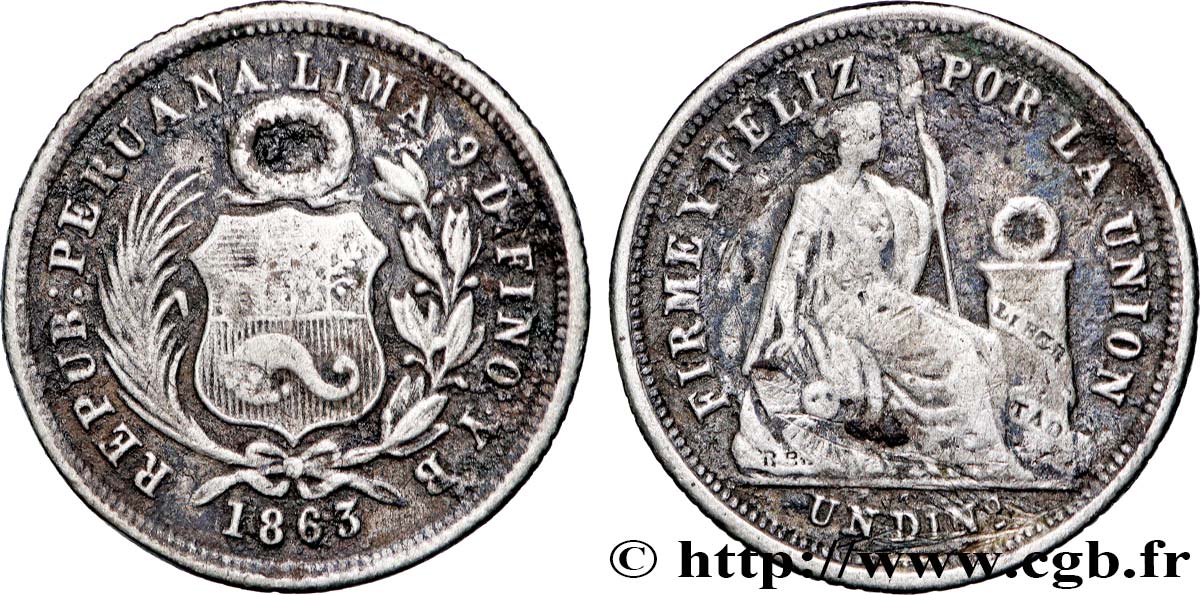 PÉROU 1 Dinero 1863 Lima TB+ 
