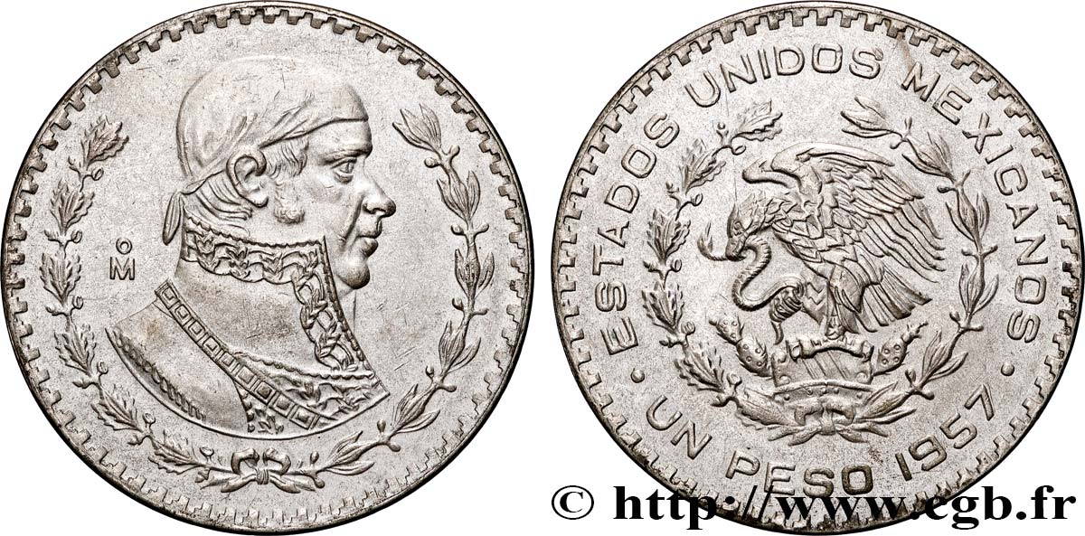 MEXICO 1 Peso Jose Morelos y Pavon 1957 Mexico AU 