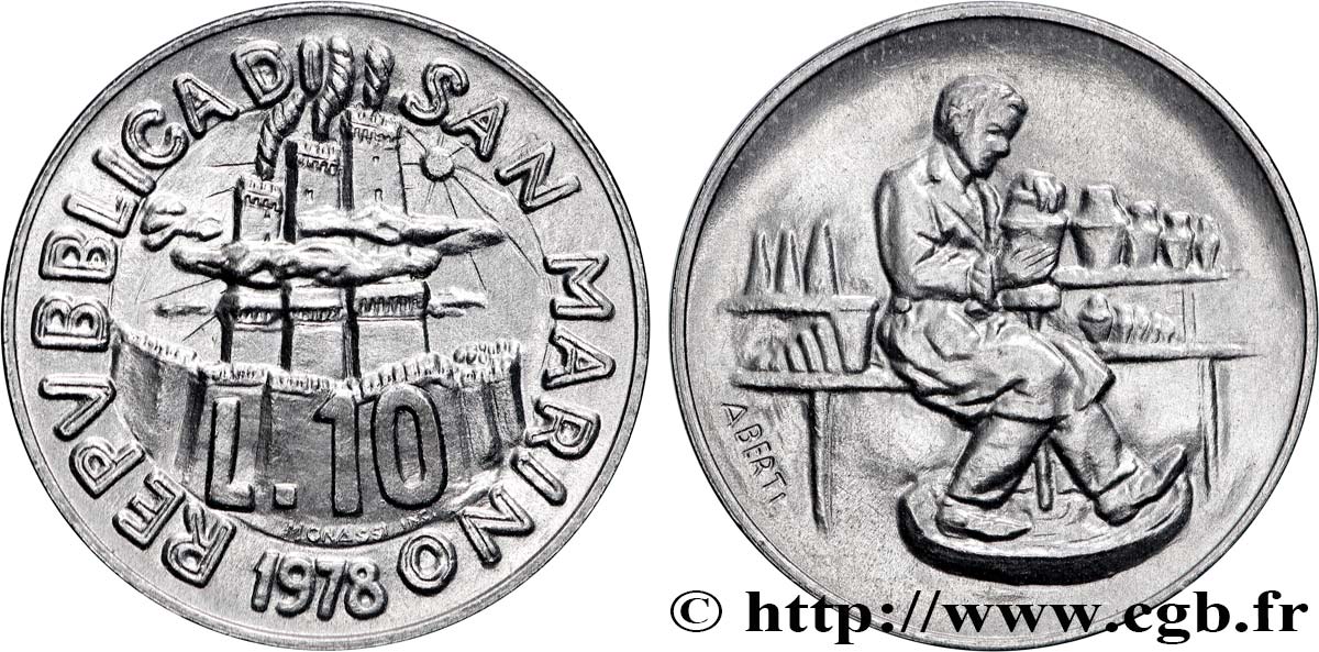SAINT-MARIN 10 Lire 3 tours / potier 1978 Rome SUP 