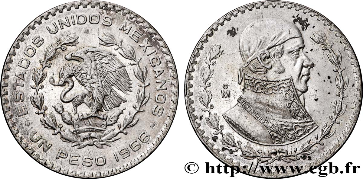 MEXIQUE 1 Peso Jose Morelos y Pavon 1966 Mexico TTB+ 