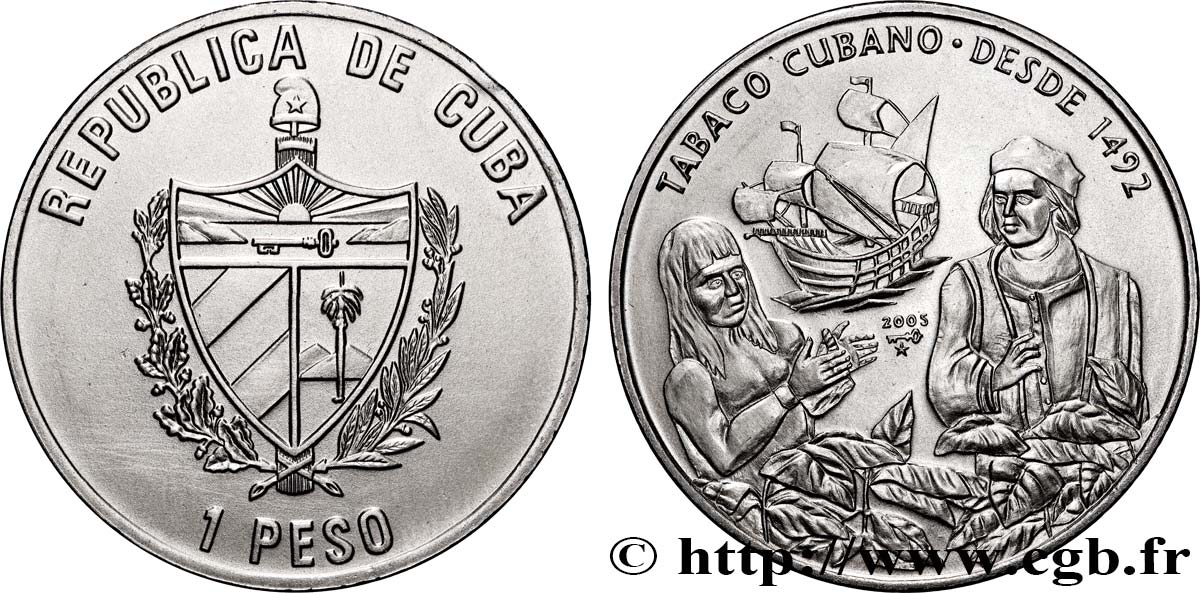 CUBA 1 Peso Tabac Cubain 2005 La Havane MS 