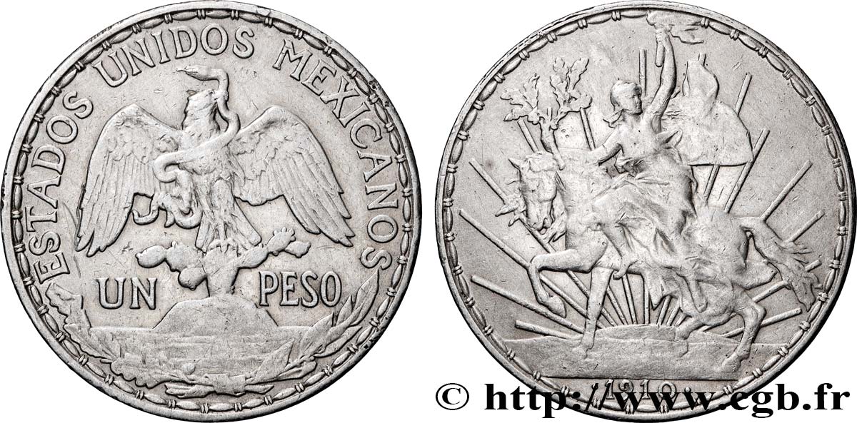 MEXICO 1 Peso Liberté à cheval  1910 Mexico XF 
