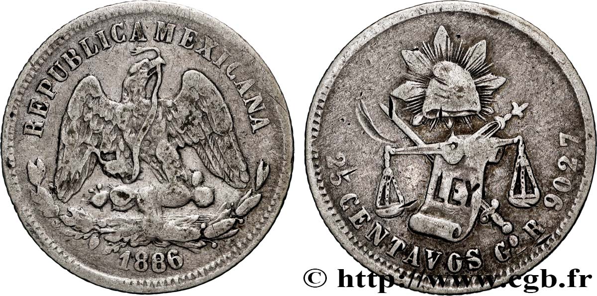 MEXIQUE 25 Centavos 1886 Guanajuato TTB 