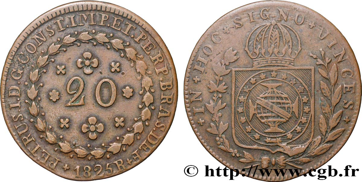 BRAZIL 20 Réis Pierre Ier 1825 Rio de Janeiro XF 