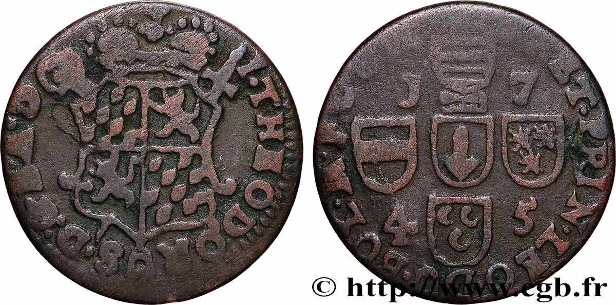 BELGIUM - PRINCE-BISHOPRIC OF LIÈGE 1 Liard Évéché de Liège frappe au nom de Jean-Théodore de Bavière 1745 Liège VF 