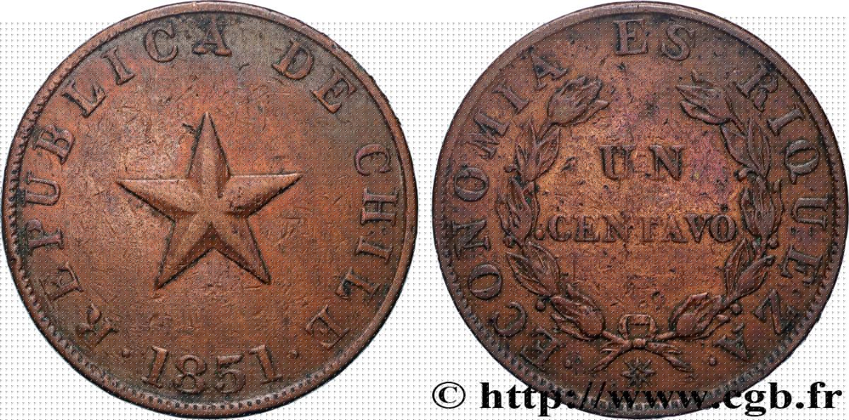 CHILI 1 Centavo 1851  TTB 
