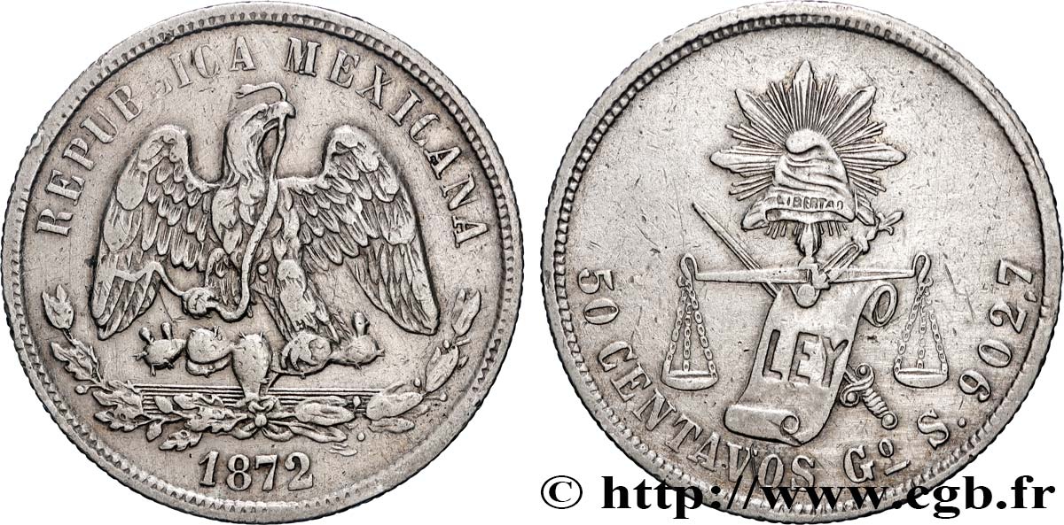 MEXIKO 50 Centavos 1872 Guanajuato SS 