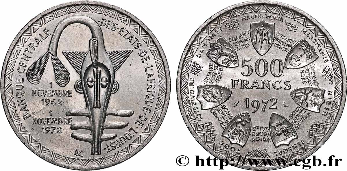 ÉTATS DE L AFRIQUE DE L OUEST (BCEAO) 500 Francs BCEAO 1972 Paris SUP 