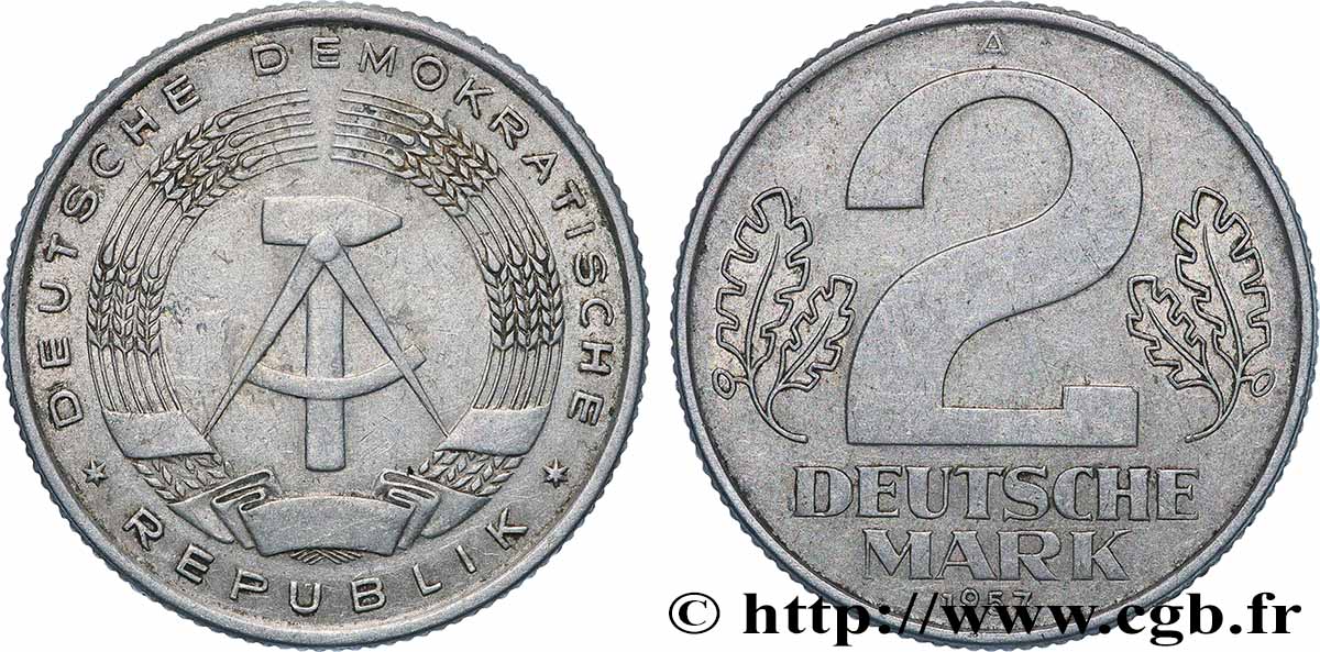 REPUBBLICA DEMOCRATICA TEDESCA 2 Mark emblème de la RDA 1957 Berlin BB 