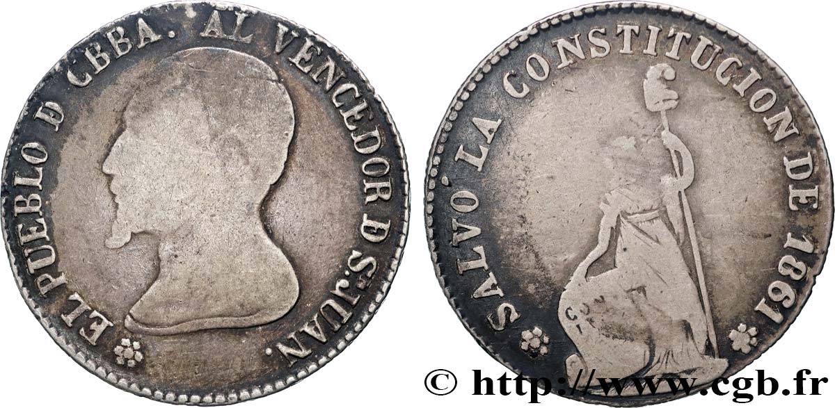 BOLIVIE 4 Soles José Maria de Acha 1861 Potosi TB+ 