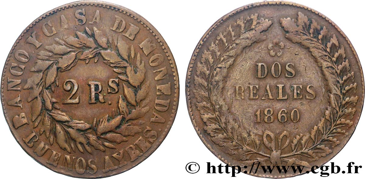 ARGENTINE 2 Reales Buenos Aires 1860  TB+ 