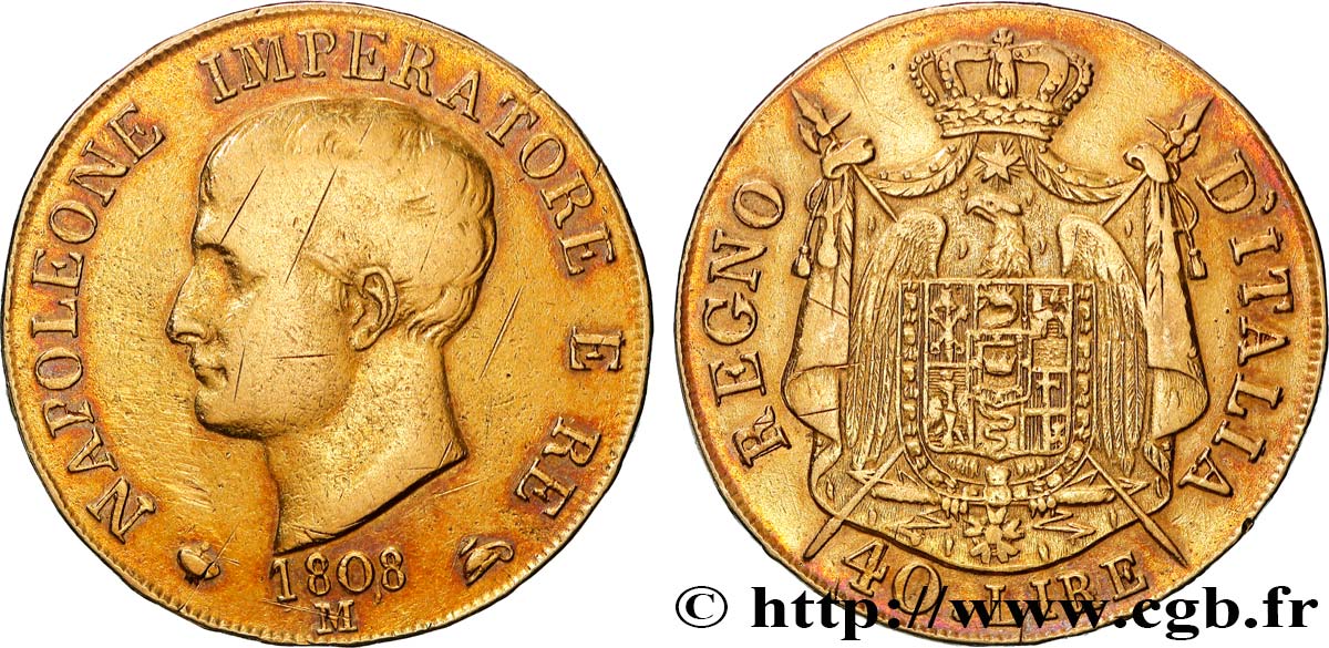 ITALIE - ROYAUME D ITALIE - NAPOLÉON Ier 40 Lire 1808 Milan TTB 
