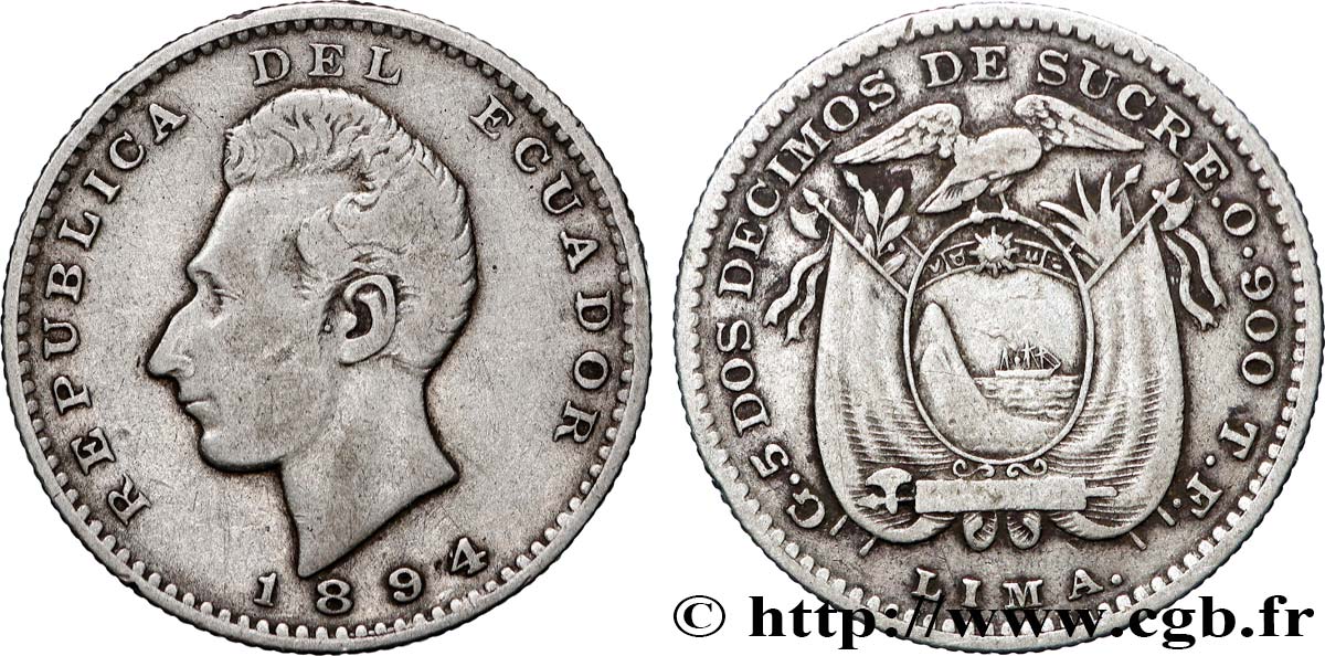 EKUADOR 2 Decimos Antonio Jose de Sucre 1894 Philadelphie S 