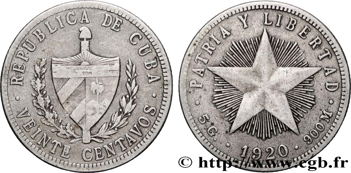 CUBA 20 Centavos 1920  XF 