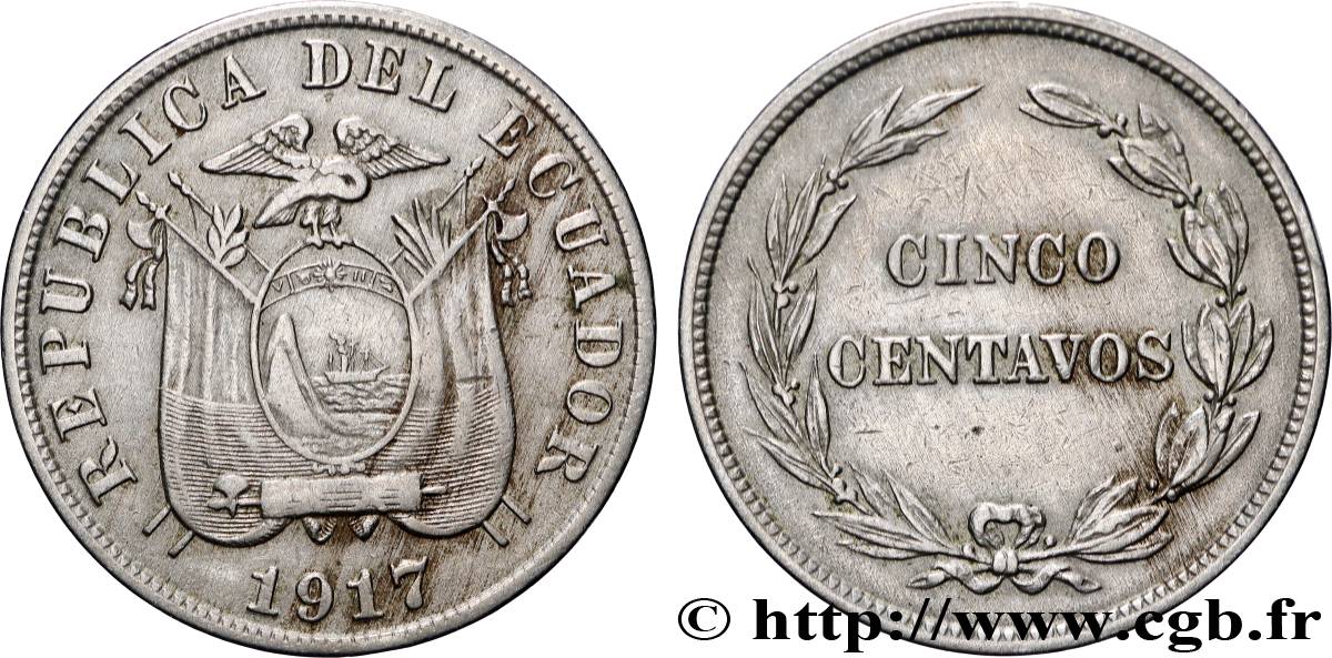 ÉQUATEUR 5 Centavos 1918 Philadelphie TTB 