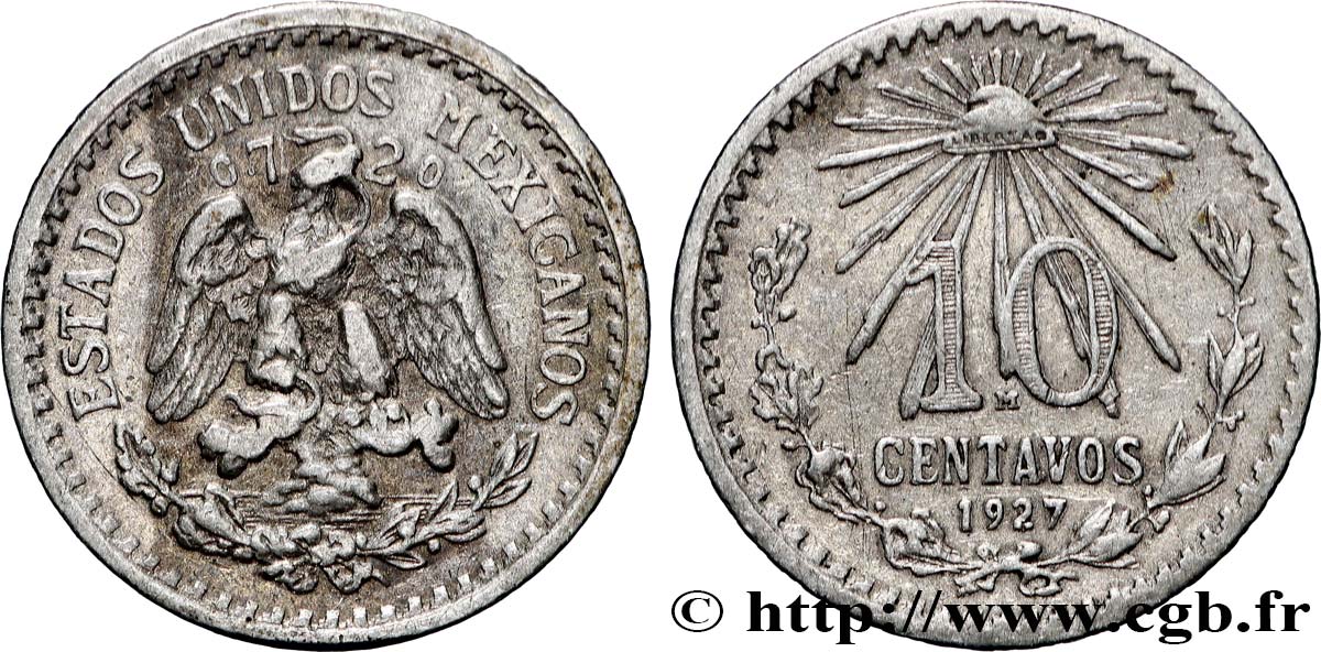MEXICO 10 Centavos 1927 Mexico XF 