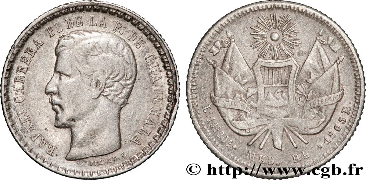 GUATEMALA 1 Real Rafael Carrera 1865  TTB 
