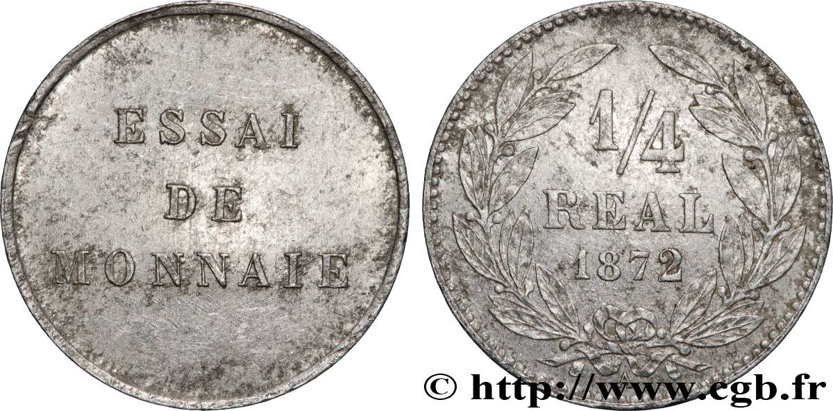 HONDURAS Essai 1/4 de réal du revers adopté en 1869-1870 1872 Paris AU 