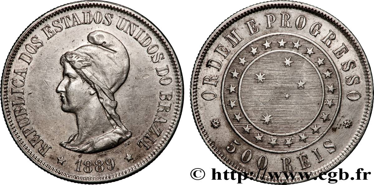 BRÉSIL 500 Reis République 1889  TTB+ 