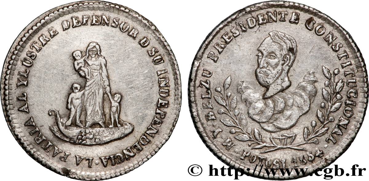 BOLIVIA Médaille de 1 sol 1854 Potosi XF 