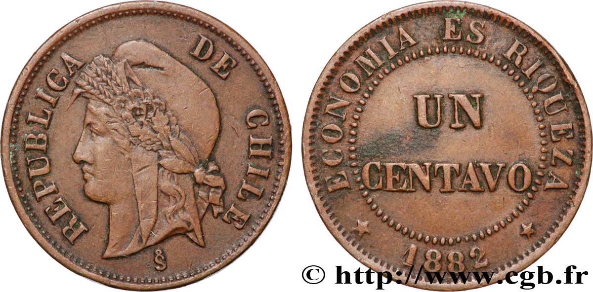 CHILE 1 centavo 1882 Santiago - S° XF 