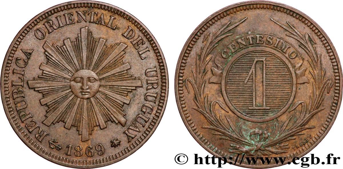 URUGUAY 1 Centesimo 1869 Paris AU 
