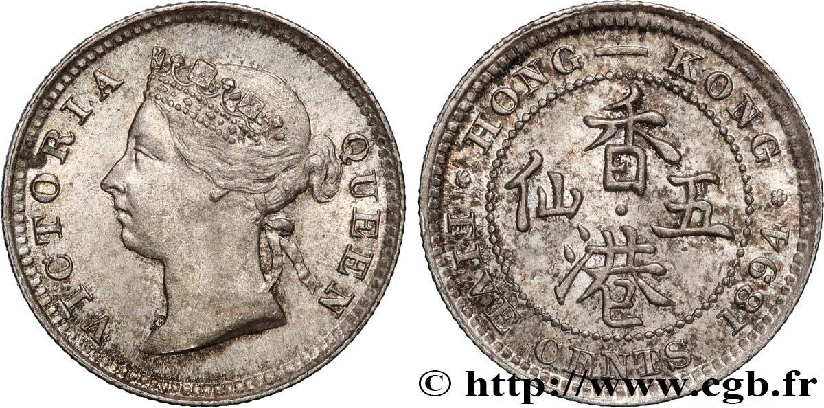 HONG-KONG 5 Cents Victoria 1899  EBC 