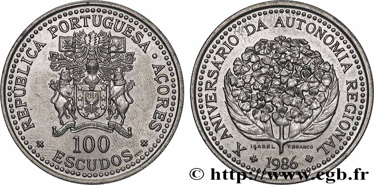 AZZORRE 100 Escudos 10e anniversaire de l’autonomie régionale des Açores 1986 Lisbonne SPL 
